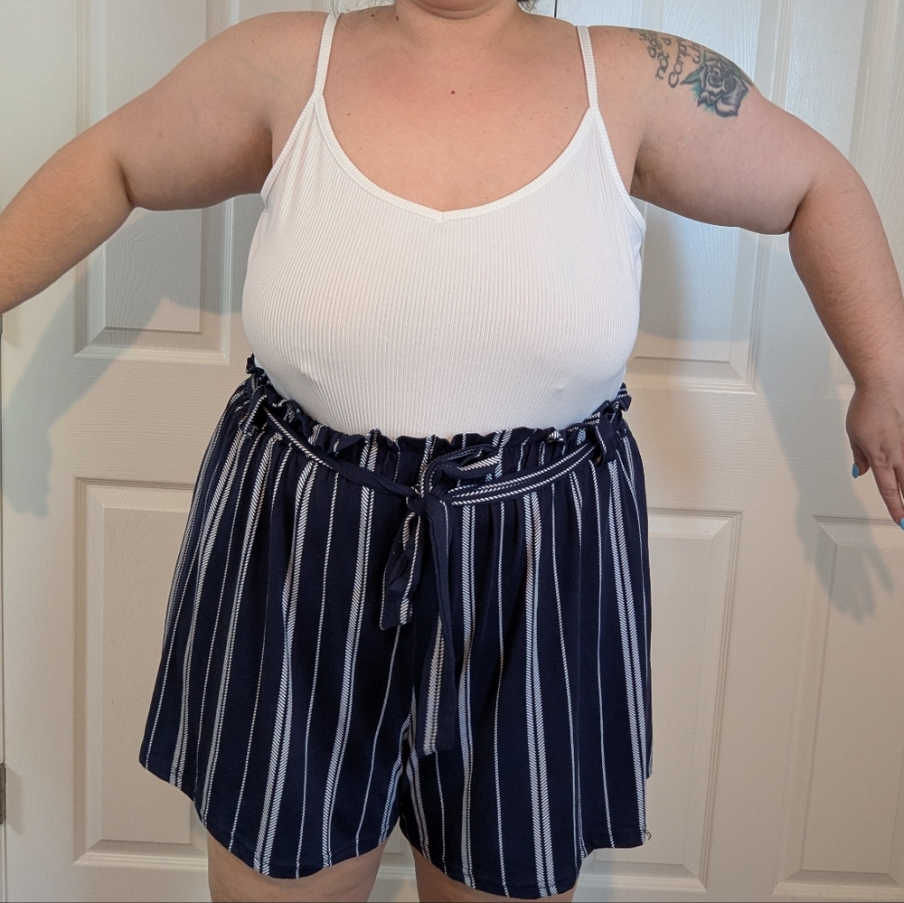 Navy Striped Women's Shorts Romper
